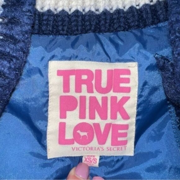 Pink Victoria’s Secret Blue Quilted Down Vest With Zipper Front Womens Sz XS/S - Picture 6 of 13